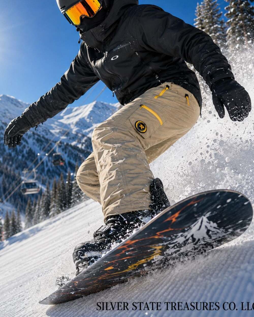 Rossignol Pure Mountain Company Ski Snow Pants Brown Yellow Zip Pockets